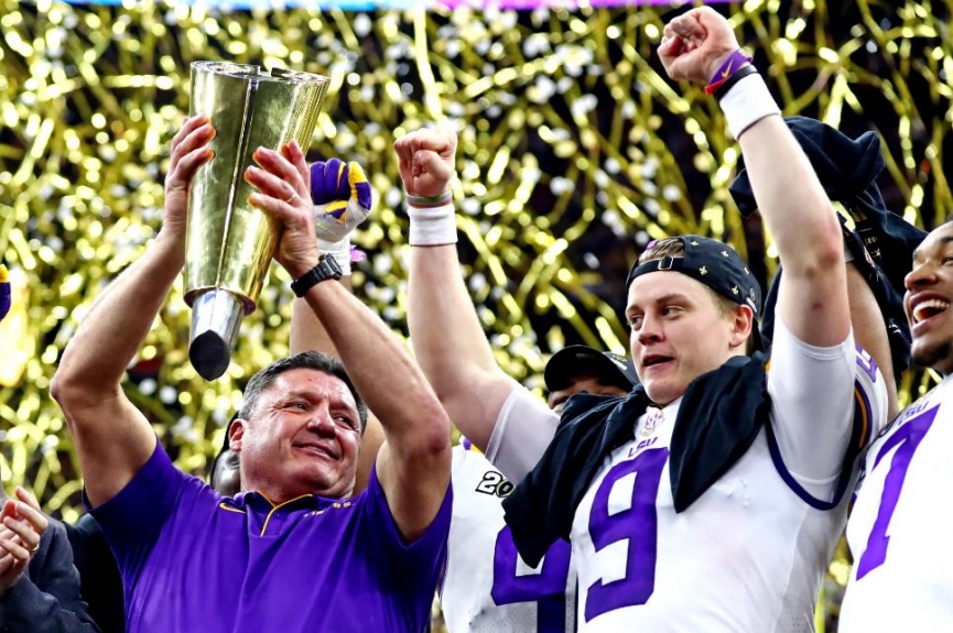 Ed Orgeron and Joe Burrow 2020